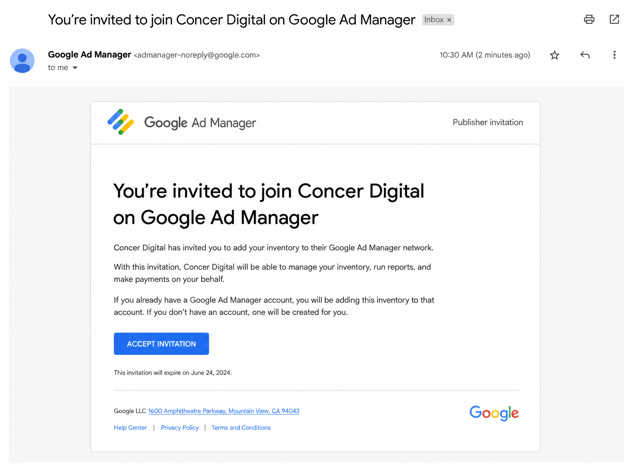 Concer digital adx approval Google Ad Manager MCM Invitation from Concer Digital