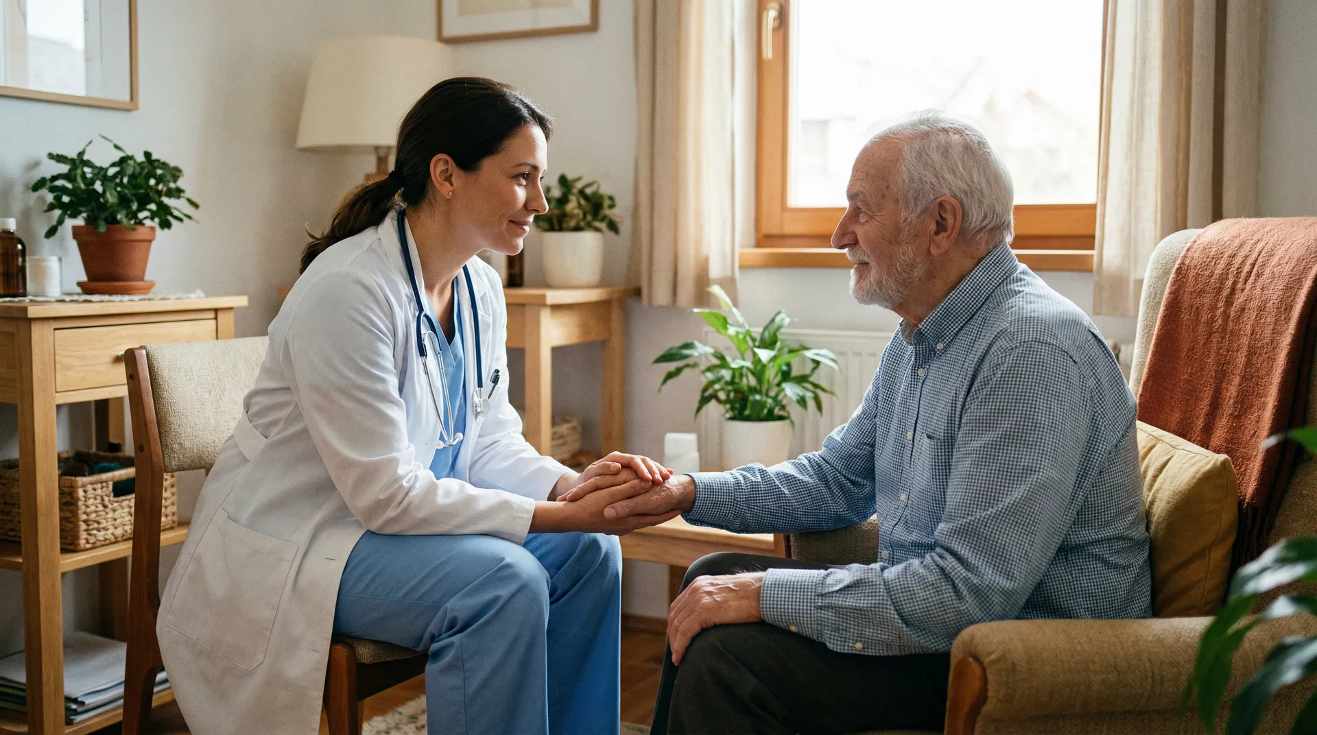Profissional de saúde cuidando de paciente com atenção e empatia - Programa São Lucas