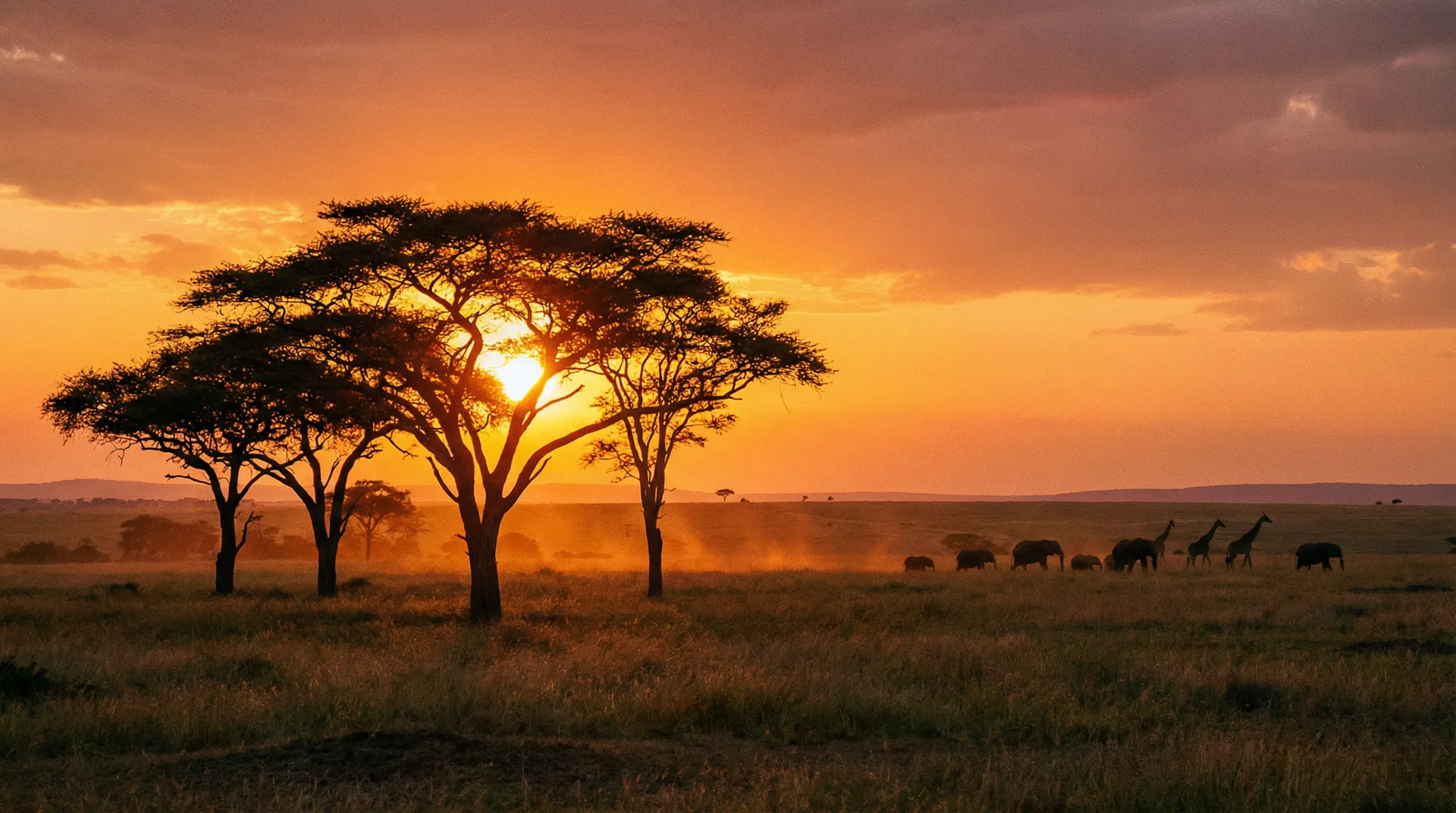 Kenyan savanna at golden hour