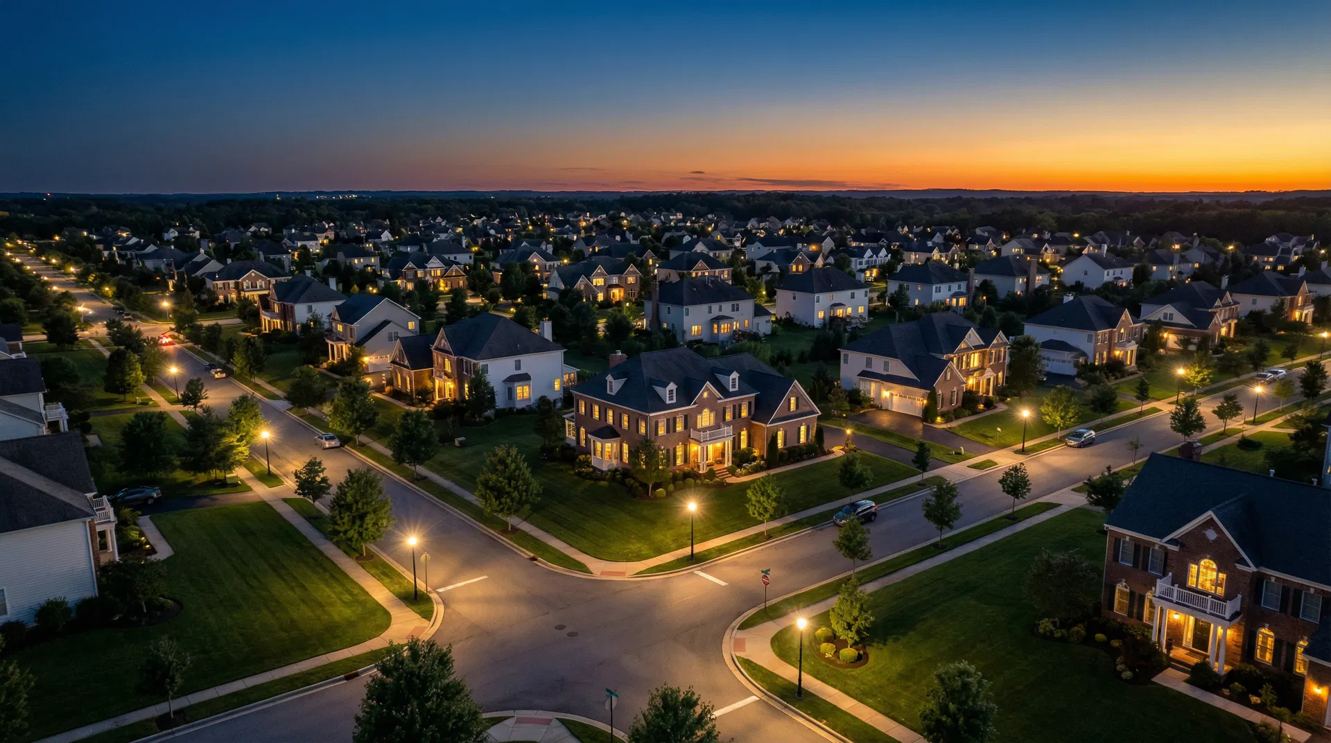 Beautiful neighborhood at twilight