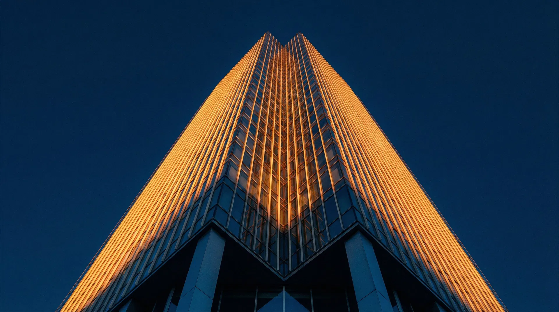 Modern commercial building at golden hour