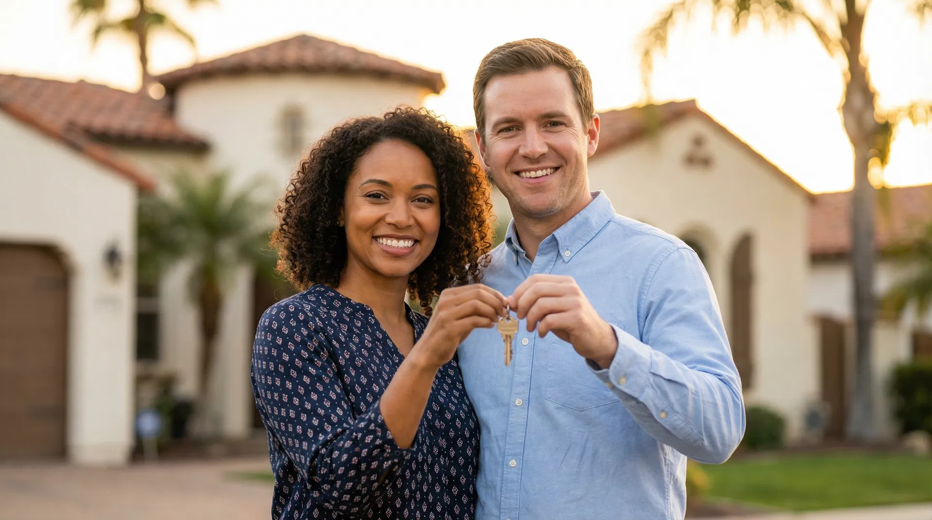 Happy couple receiving house keys