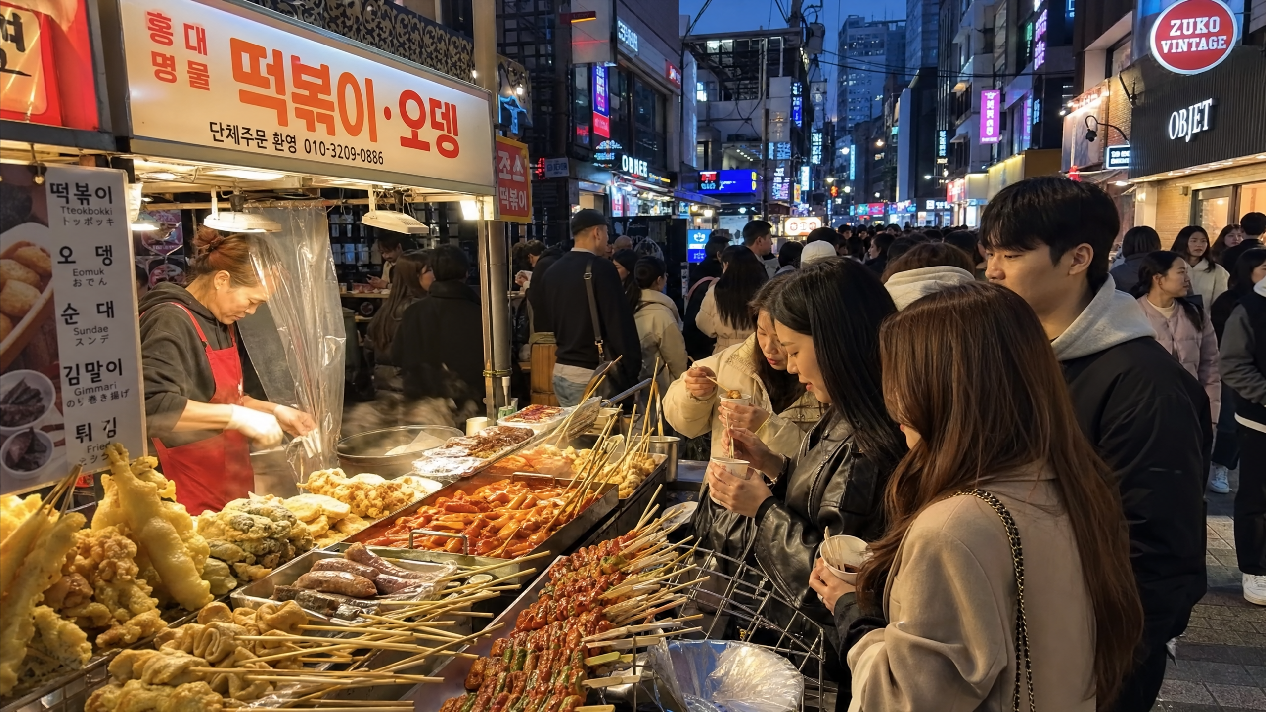 Hongdae street food or people eating ramen by Han River