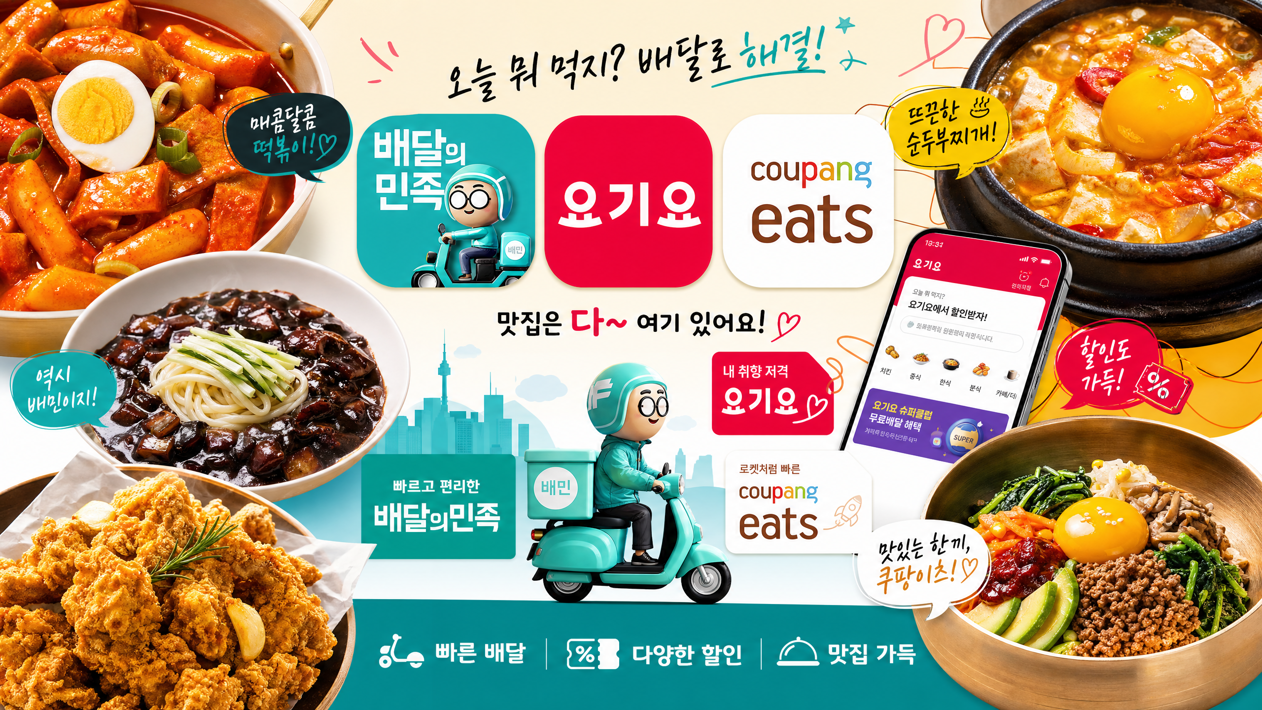 Korean food delivery apps and dishes