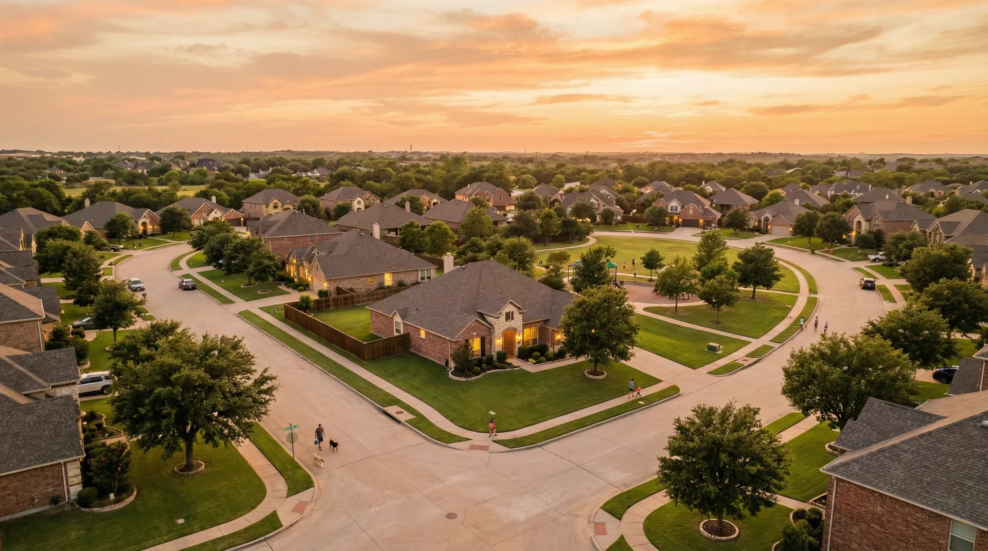 Texas neighborhood at sunset