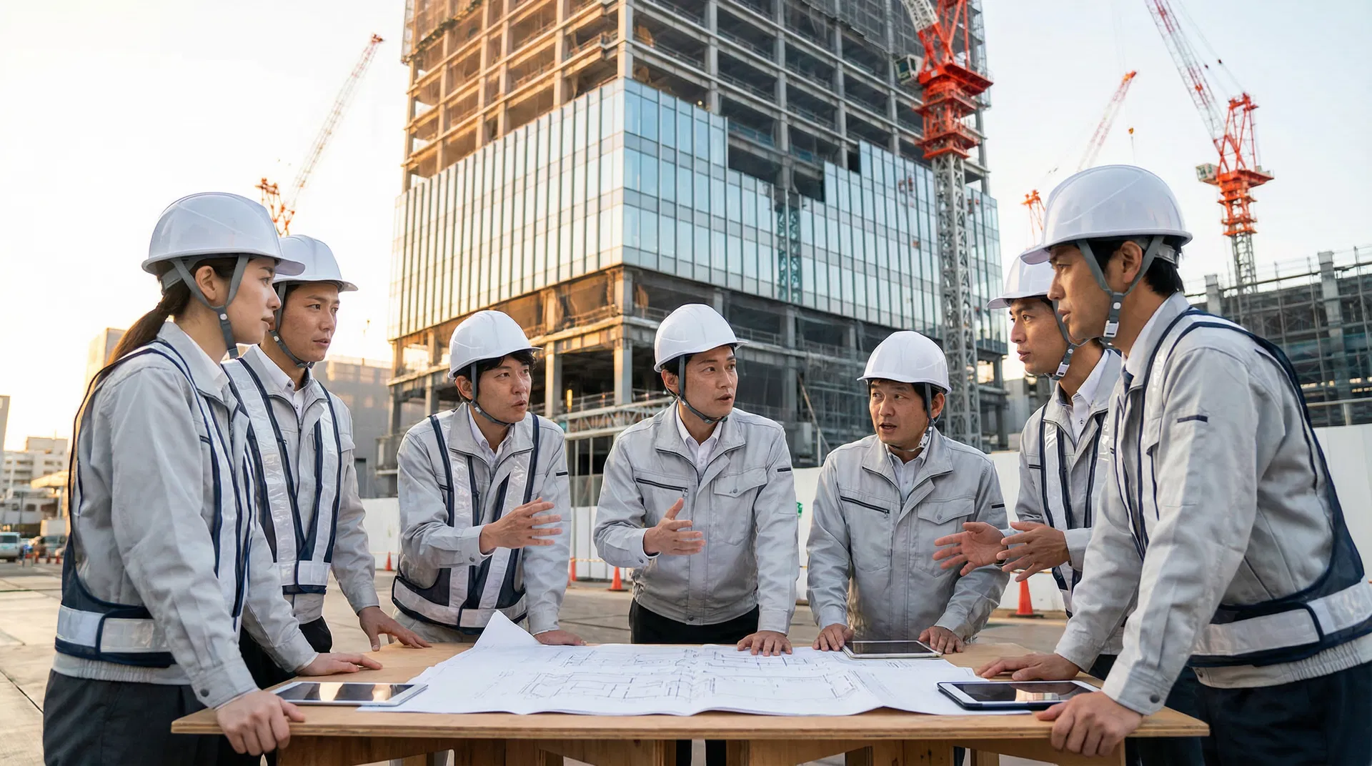 建設現場のチームミーティング