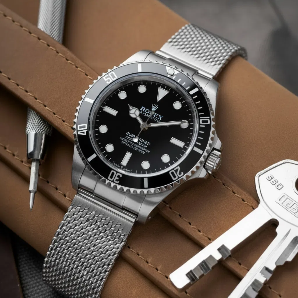 Image: https://private-us-east-1.manuscdn.com/sessionFile/mc5awK8uuovaCTTttJqU5K/sandbox/kQRNKBAP6b4ZJ0fjFVh93i_1770228685367_na1fn_L2hvbWUvdWJ1bnR1L3JvbGV4X29uX21lc2hfYnJhY2VsZXQ.png?x-oss-process=image/resize,w_4096,h_4096/format,webp/quality,q_80&Expires=1798761600&Policy=eyJTdGF0ZW1lbnQiOlt7IlJlc291cmNlIjoiaHR0cHM6Ly9wcml2YXRlLXVzLWVhc3QtMS5tYW51c2Nkbi5jb20vc2Vzc2lvbkZpbGUvbWM1YXdLOHV1b3ZhQ1RUdHRKcVU1Sy9zYW5kYm94L2tRUk5LQkFQNmI0WkowZmpGVmg5M2lfMTc3MDIyODY4NTM2N19uYTFmbl9MMmh2YldVdmRXSjFiblIxTDNKdmJHVjRYMjl1WDIxbGMyaGZZbkpoWTJWc1pYUS5wbmc~eC1vc3MtcHJvY2Vzcz1pbWFnZS9yZXNpemUsd180MDk2LGhfNDA5Ni9mb3JtYXQsd2VicC9xdWFsaXR5LHFfODAiLCJDb25kaXRpb24iOnsiRGF0ZUxlc3NUaGFuIjp7IkFXUzpFcG9jaFRpbWUiOjE3OTg3NjE2MDB9fX1dfQ__&Key-Pair-Id=K2HSFNDJXOU9YS&Signature=sek2wbWzZQdLhxM4l0c5PGOKwSMktUtADBZELeuw2KJXPwLkdWTEx0Xd8AaL0ZzCWYB7Y1H5f~oJ6bOiqfB1j1aj-BJJtQmx8CZ98G907FLwIIshGyBFc15vm3nJopnOj61SexPdKHTgu4i4LwR7dymRGSviGhd~wPVattgKnPvombZCkBJ6KnpzzD7muI~g3-FvVz34Dg~-oH2q~SJuTiAZxZqCT6YLRa-BUB-AVnWlOrfnkMRU3YTiLsBmSi2jWFRRdmciREEyATNZYKyuHYmF0H184c2onhnj5vdjJ6FHYYNMhpFOxork4~gLteXYS3TGgoD4JPnxYBAWwL9G3Q__ rolex_on_mesh_braceletpng