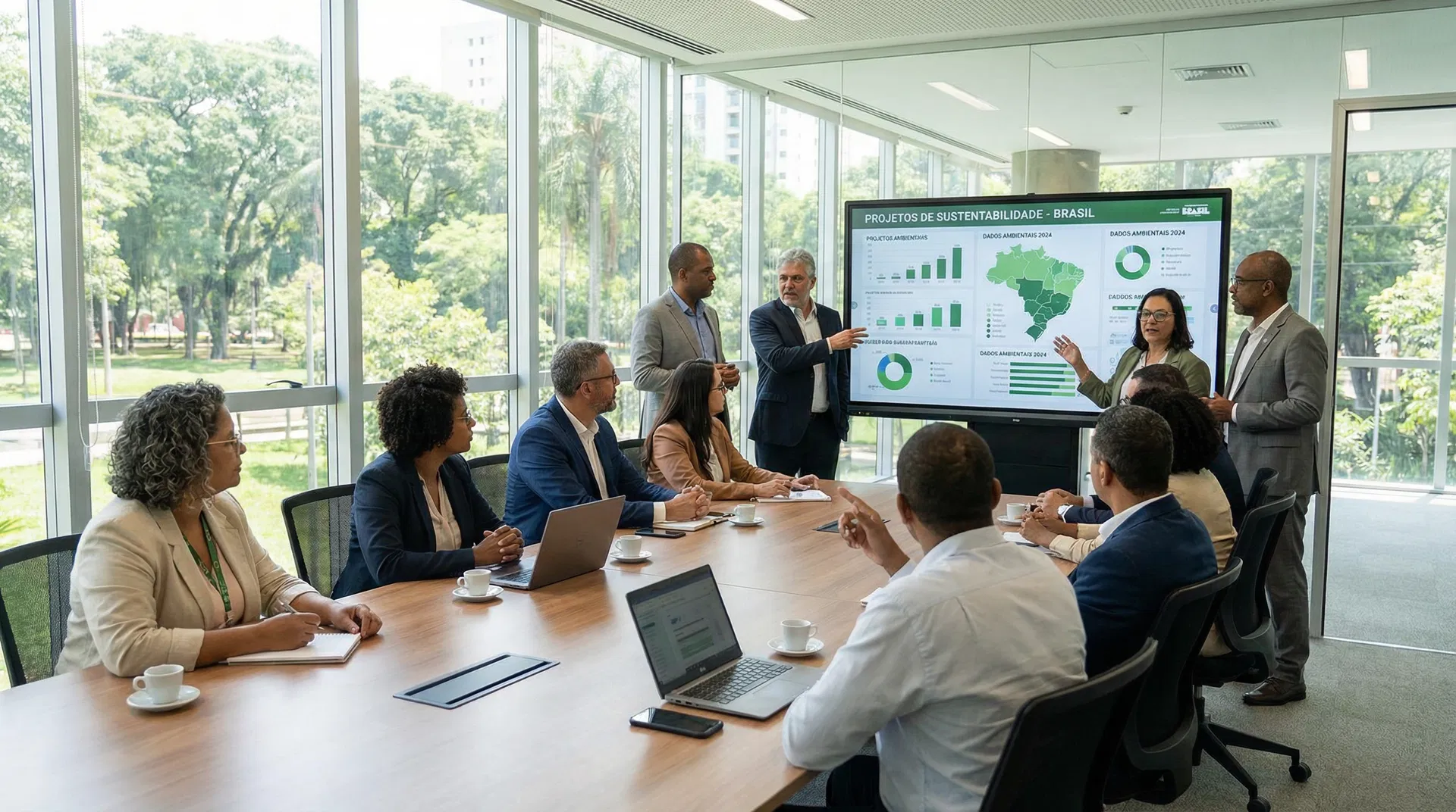 Equipe AESG em reunião de projetos