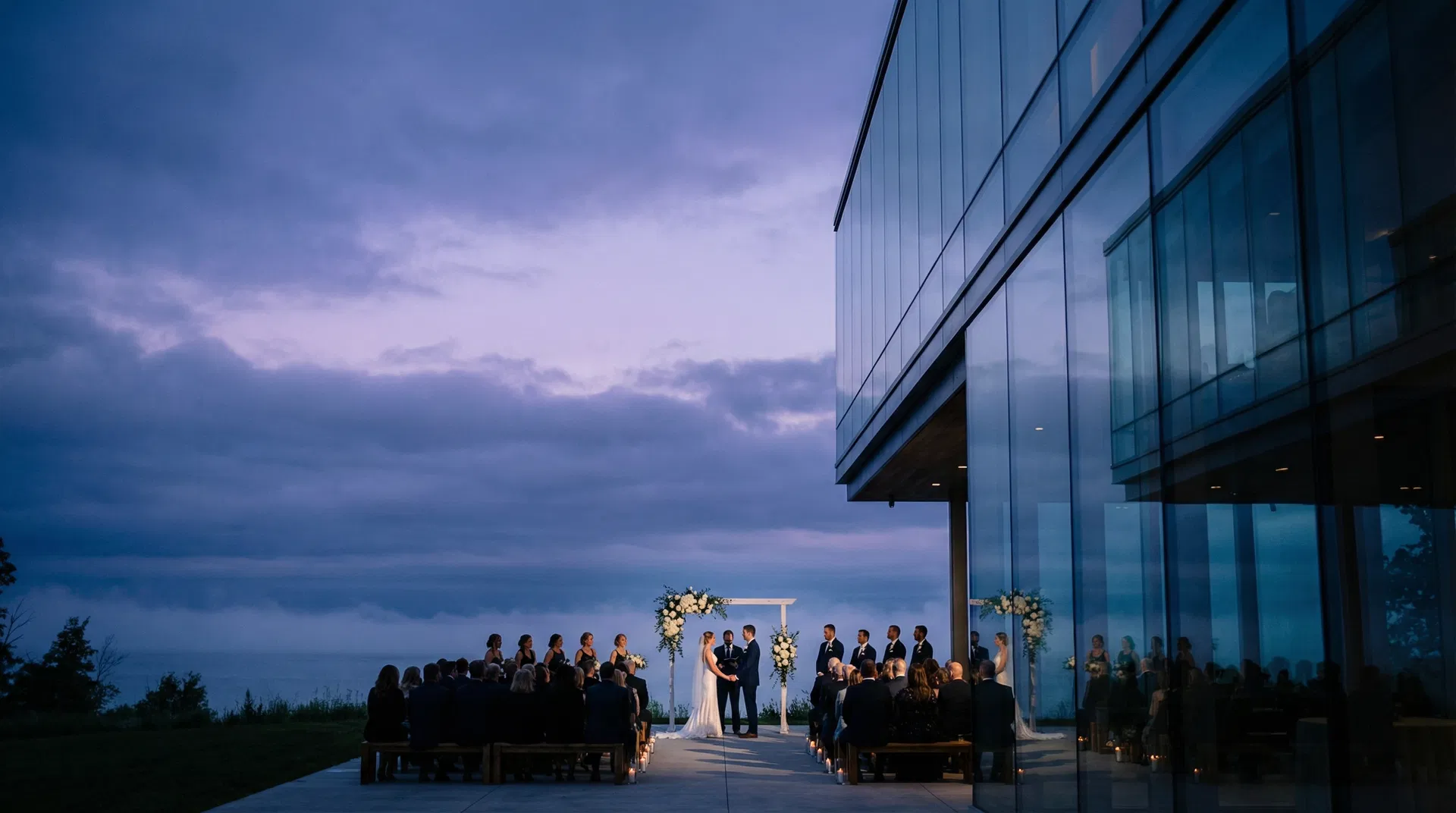 Outdoor ceremony at modern venue