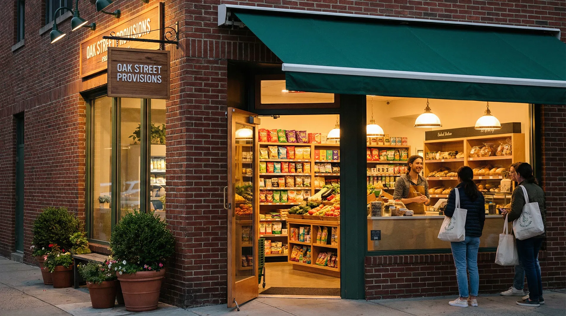 Tienda de barrio con clientes