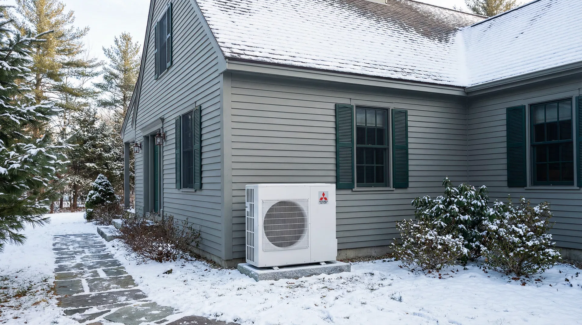 Heat pump outdoor unit installed at a Maine home