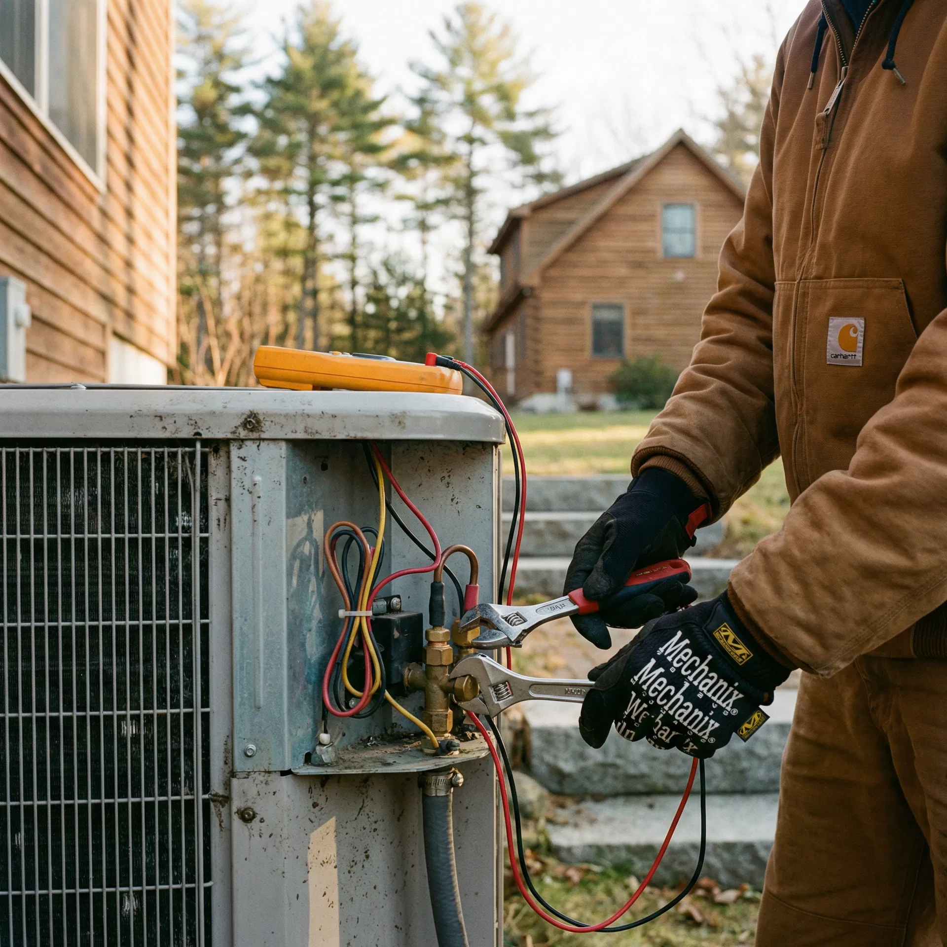 Hita technician servicing a heat pump