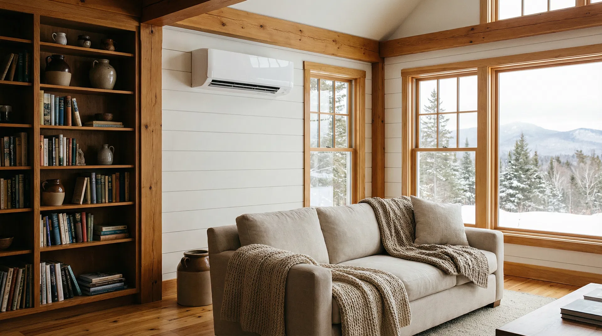 Cozy Maine living room with a mini-split heat pump