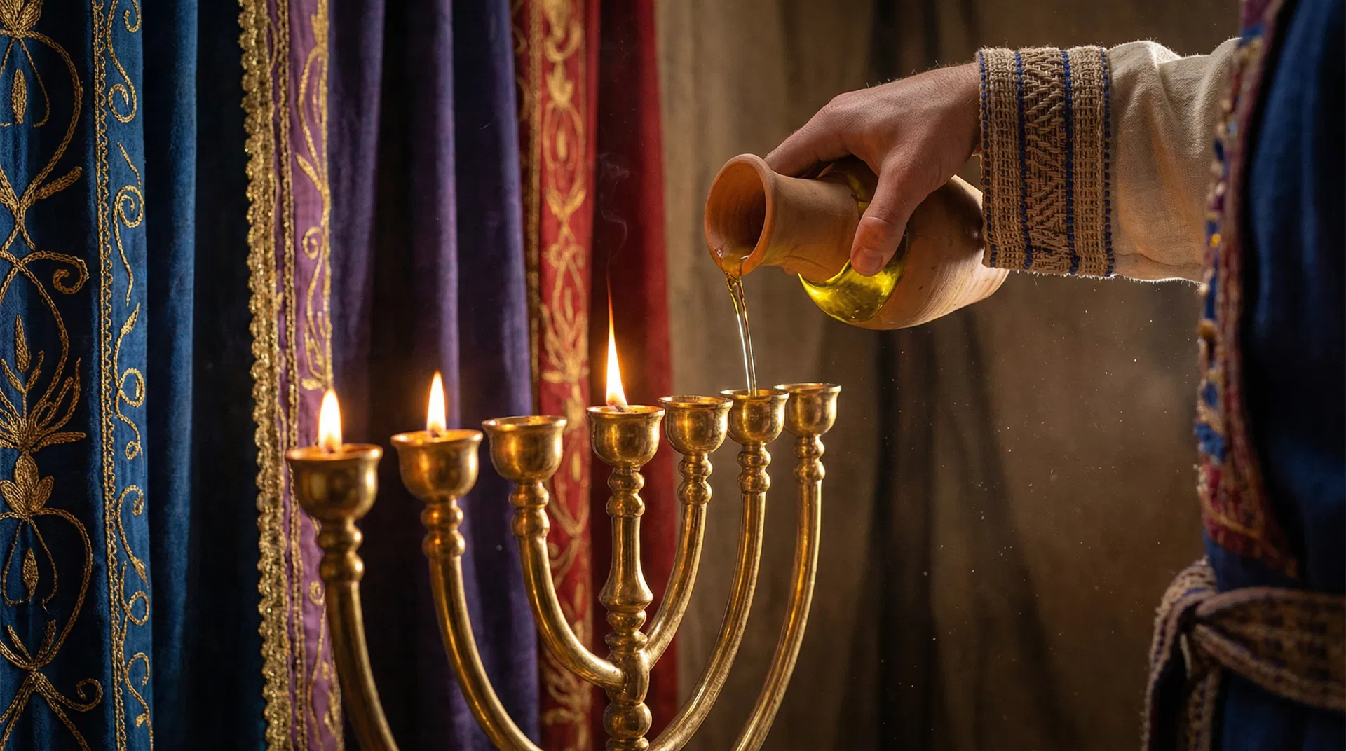 Pouring Pure Olive Oil into the Menorah Lamps