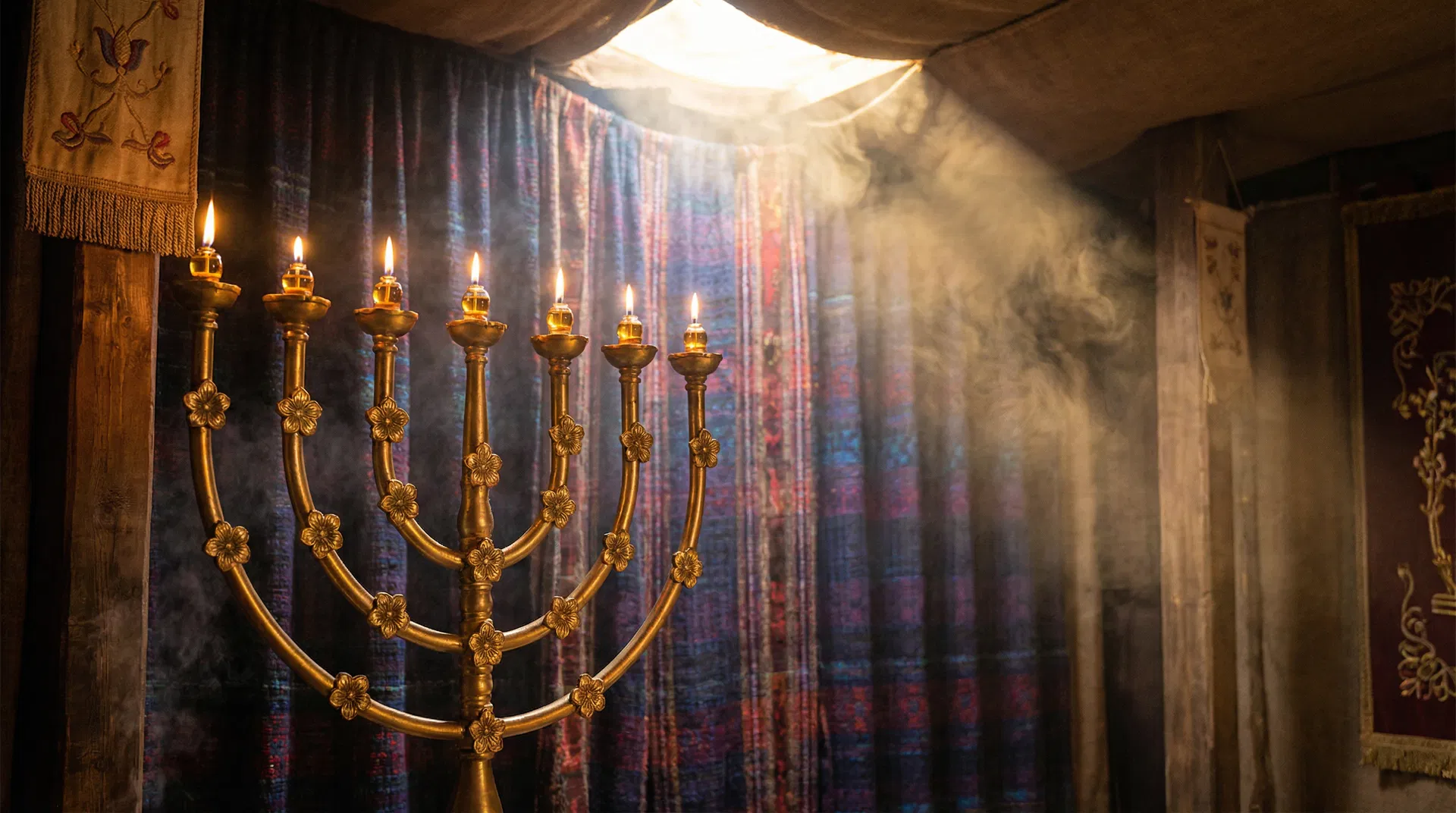 The Golden Menorah burning in the Tabernacle