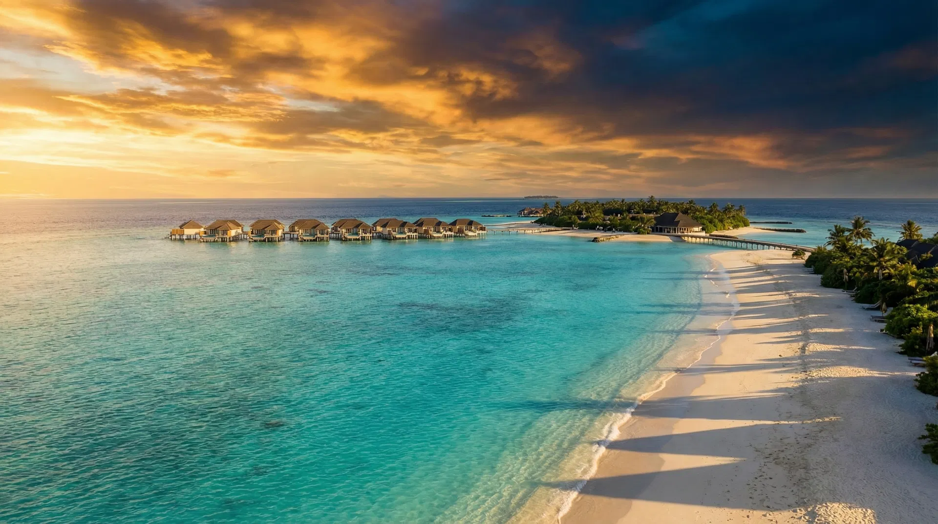 Luxury tropical beach resort at golden hour