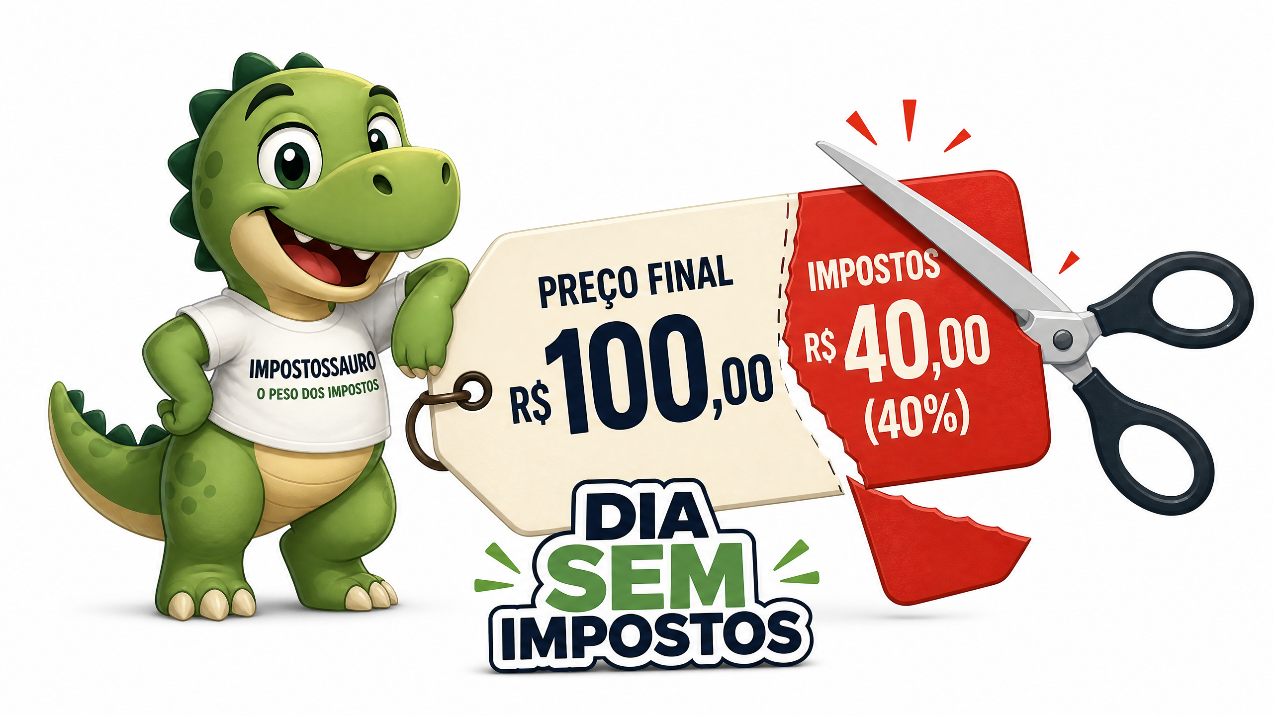 Mascote Impostossauro e o corte de impostos