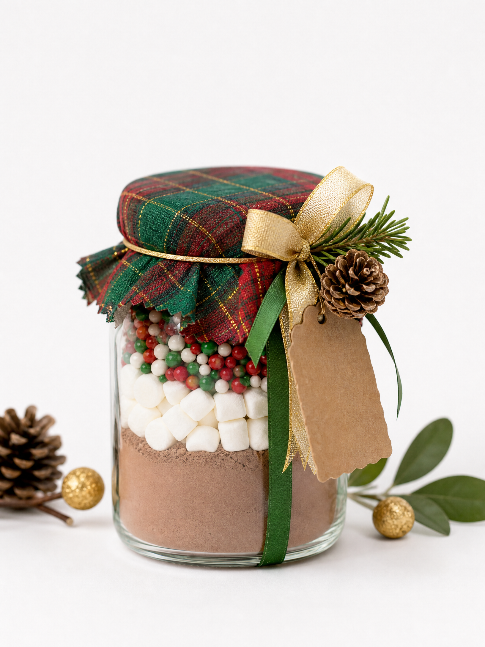 Pote de vidro reciclado com mistura para chocolate quente