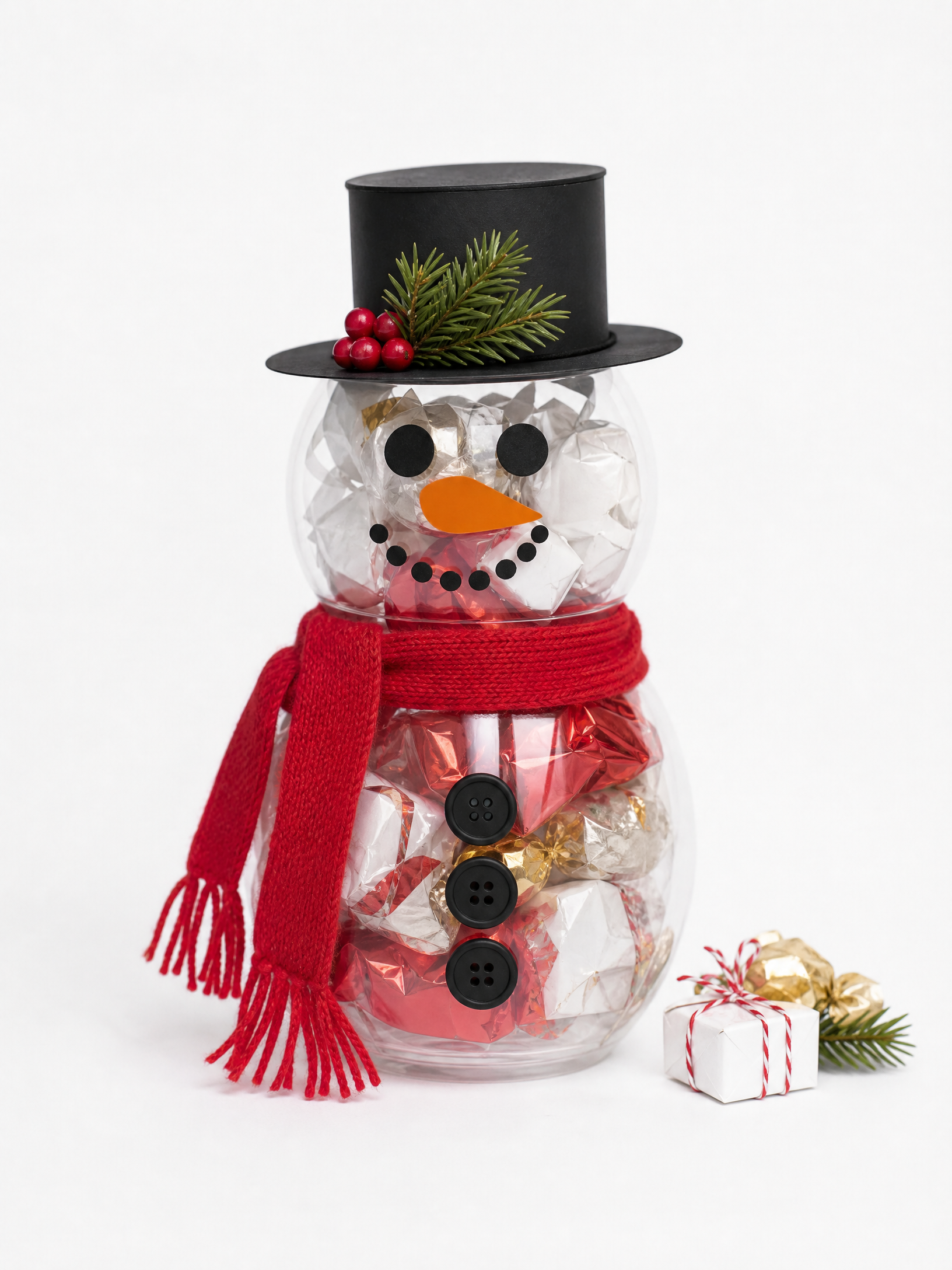 Boneco de neve feito com copos plásticos reutilizados