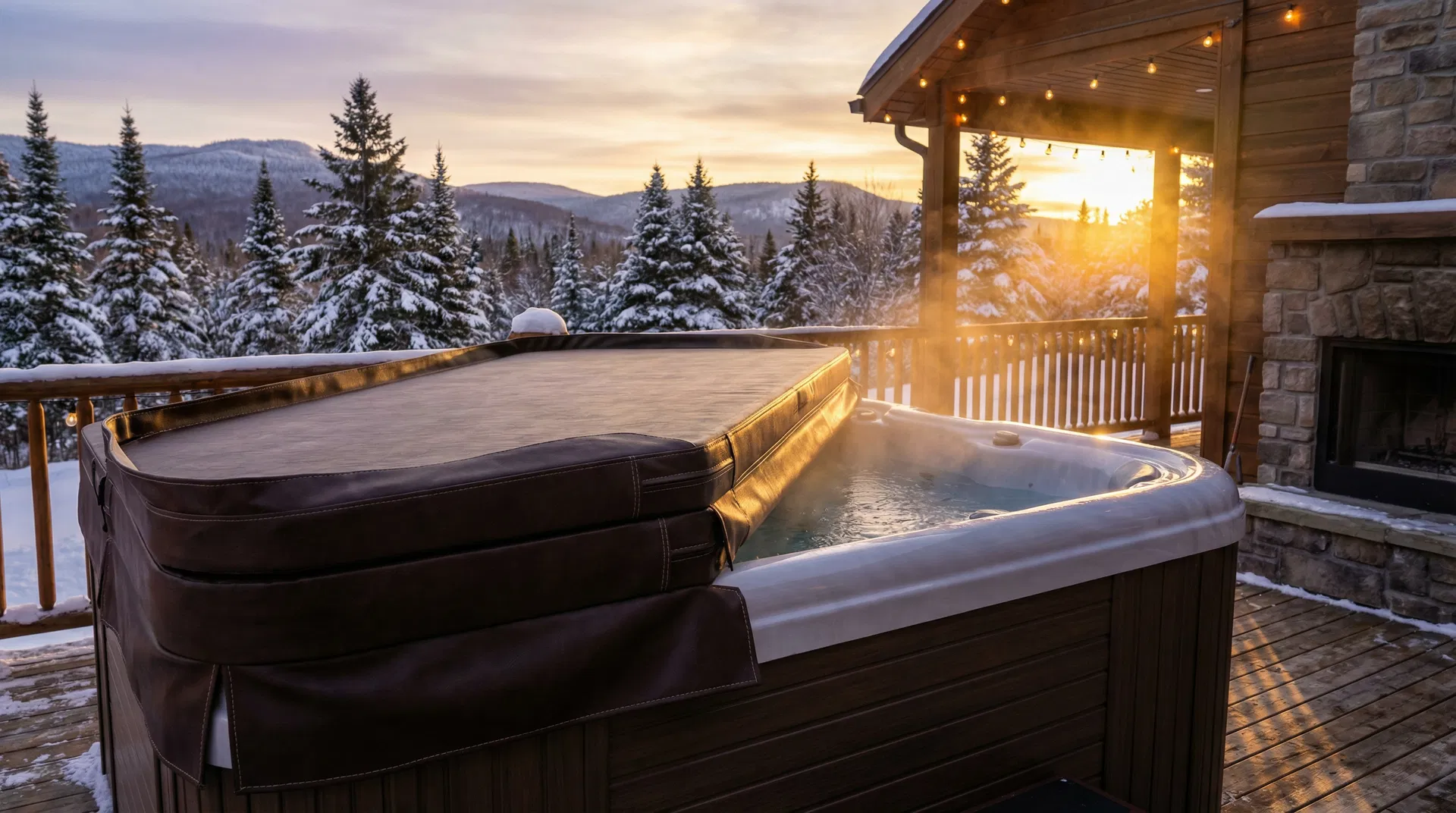 Couvert de spa premium en hiver québécois