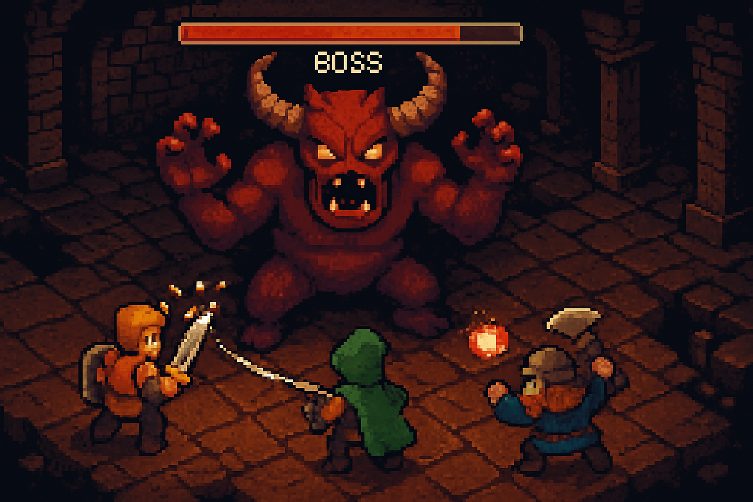 Image: Fantasy characters defeating a boss