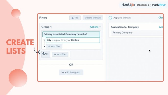 Screenshot of the HubSpot list creation button.