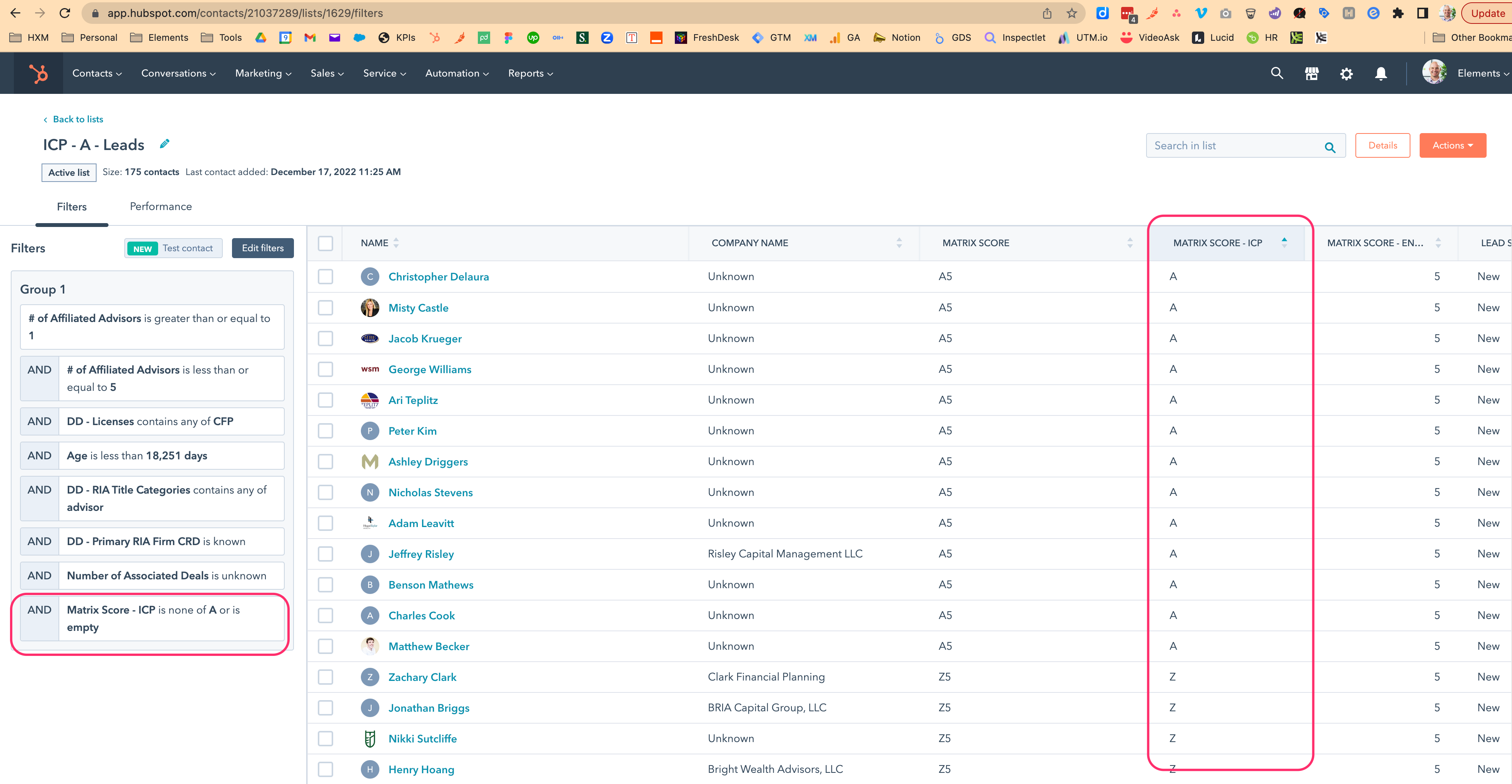 Screenshot of setting up filter criteria in HubSpot.