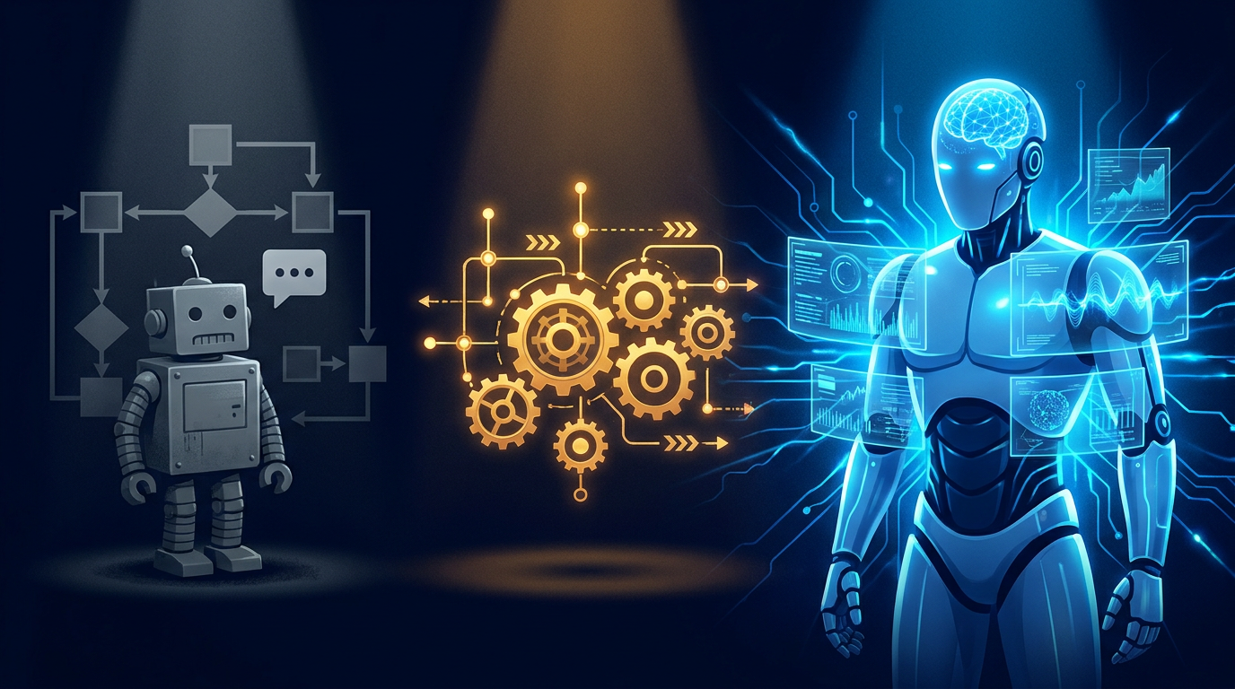 Hero Image: AI Agents vs Chatbots vs Workflows