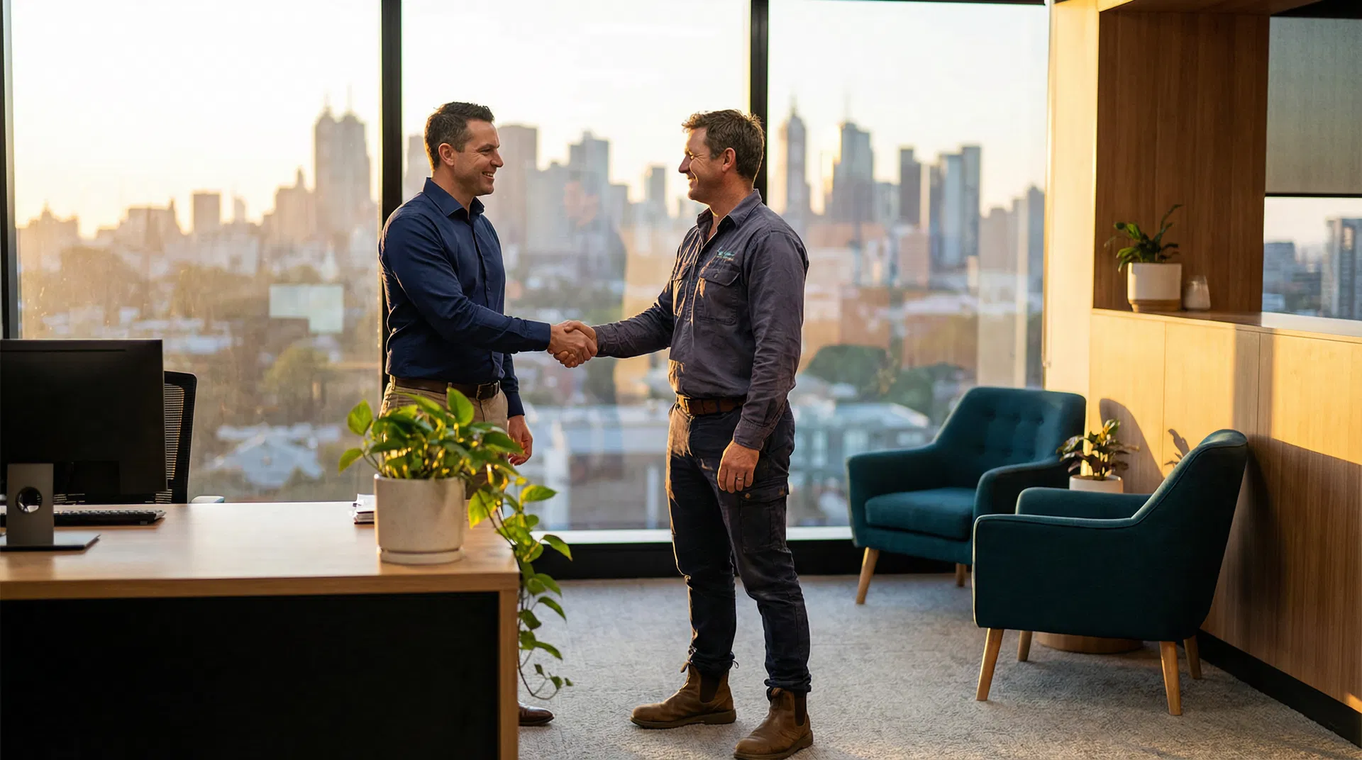 Finance broker and business owner shaking hands