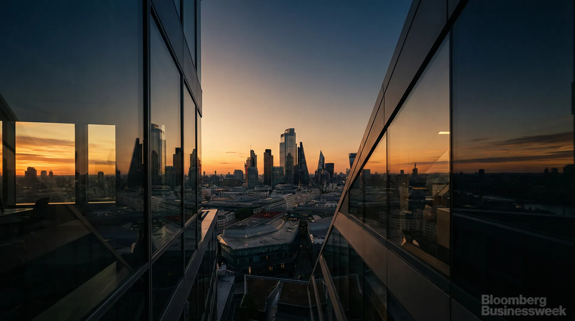 City skyline at dusk