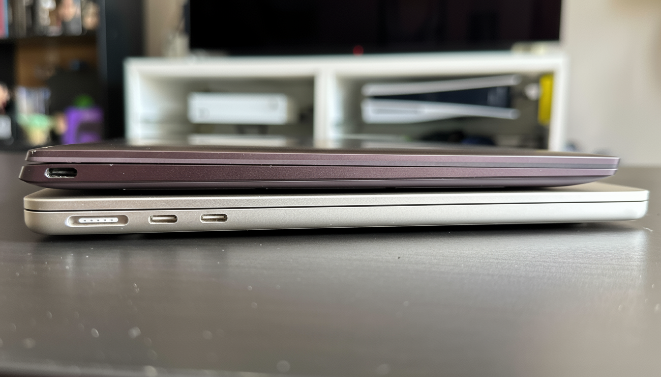 Side-by-side comparison of two laptops showing different port configurations, highlighting USB-C, Thunderbolt, and connectivity options for remote work setups