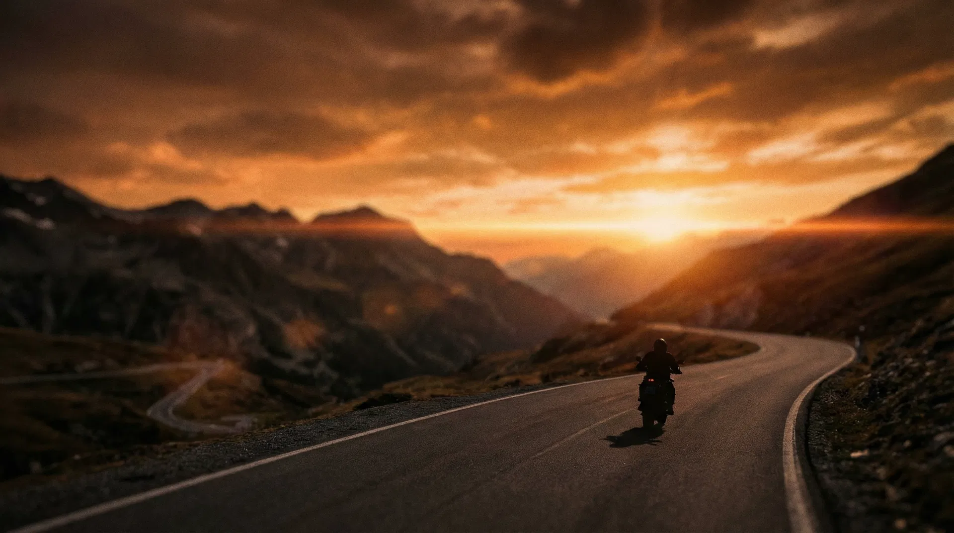 Motorcycle sunset journey