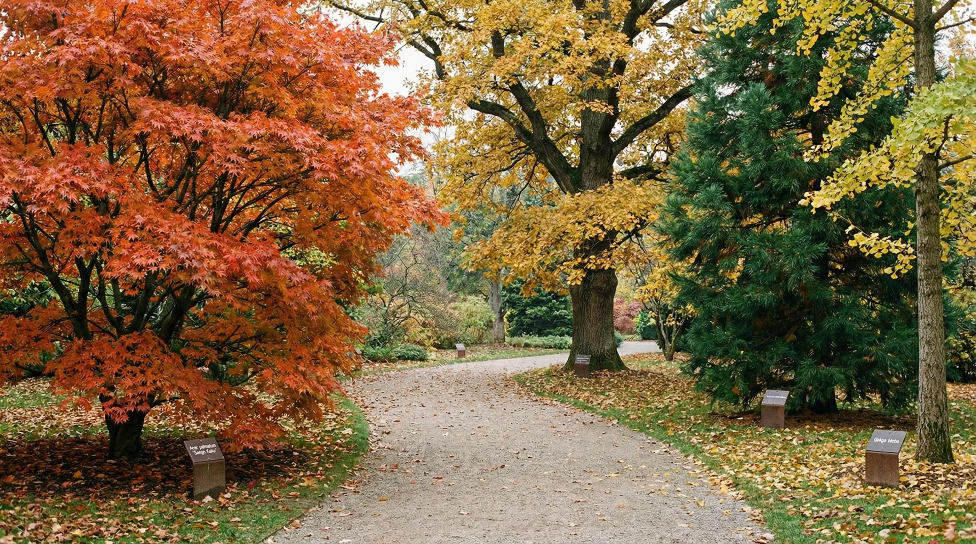 Botanical garden arboretum with diverse specimen trees