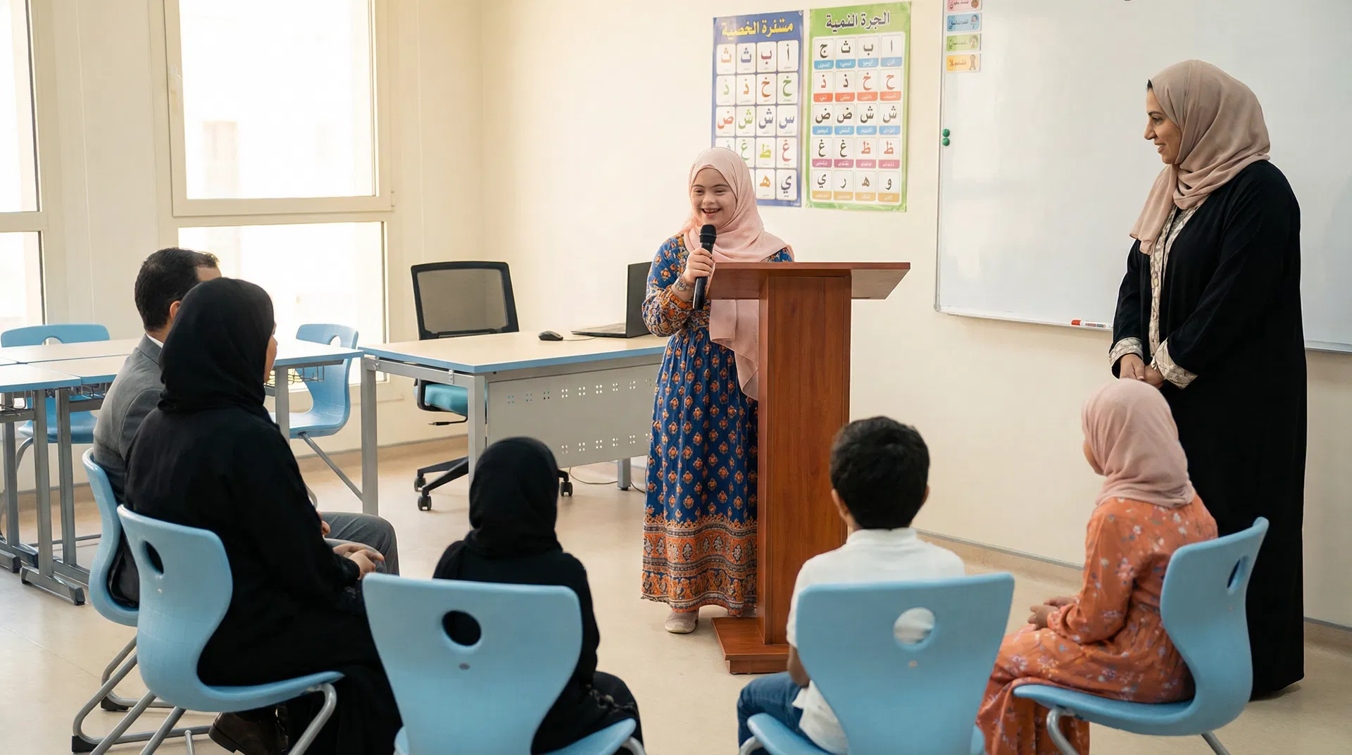 نورة تتحدث أمام الجمهور بثقة