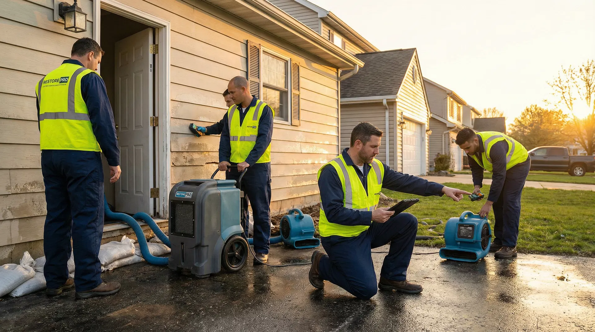 Professional restoration team at work