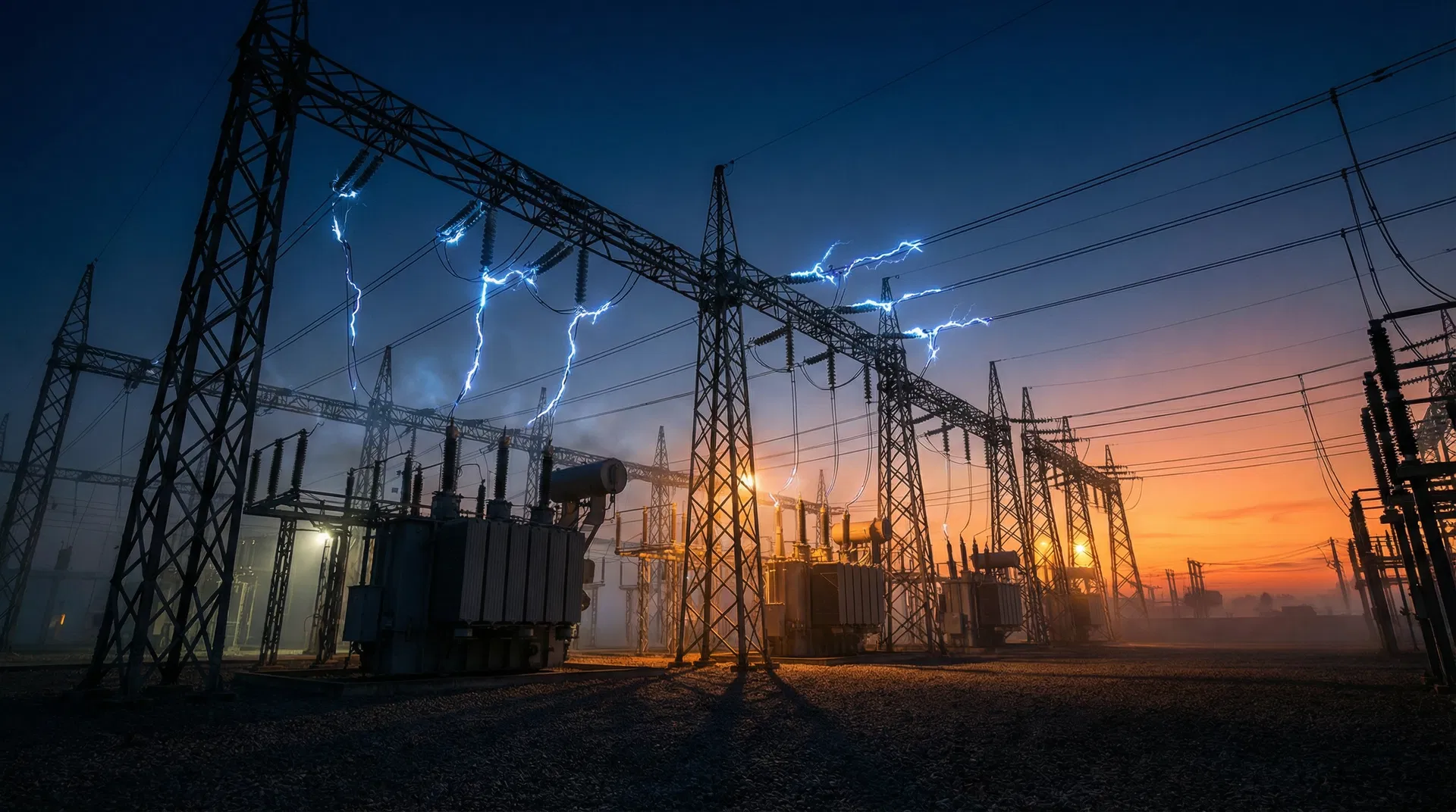 Electrical substation at twilight