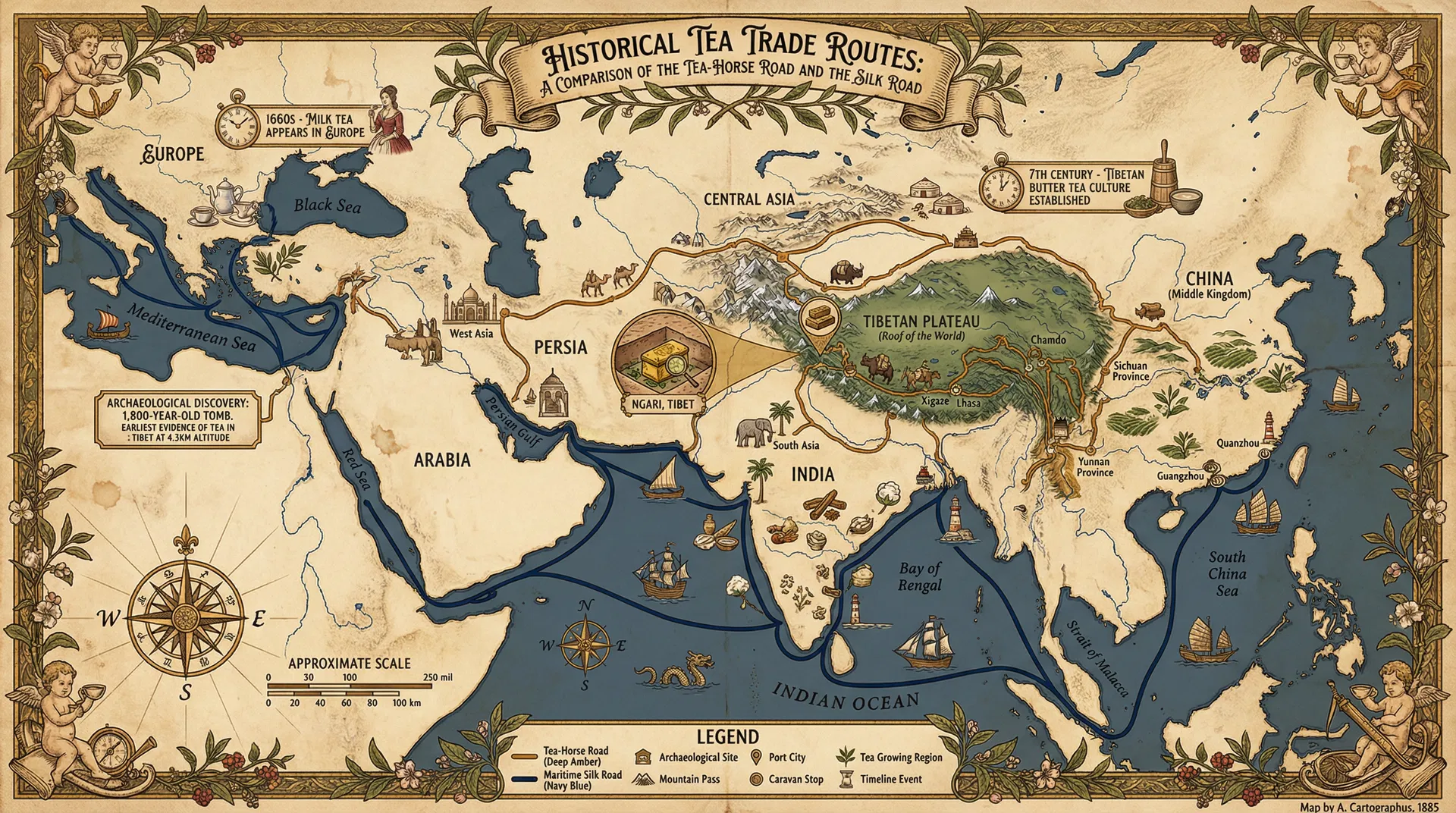 シルクロードと茶馬古道の地図