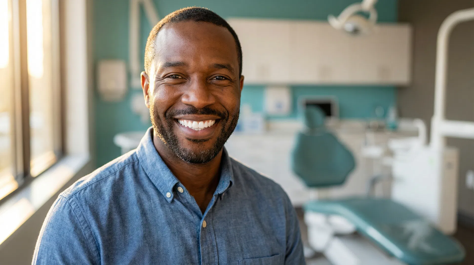 Happy patient smiling after dental implant treatment at Dr. Ahmed Nurein's clinic in Malindi