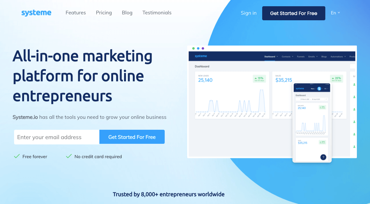 Systeme.io email marketing interface