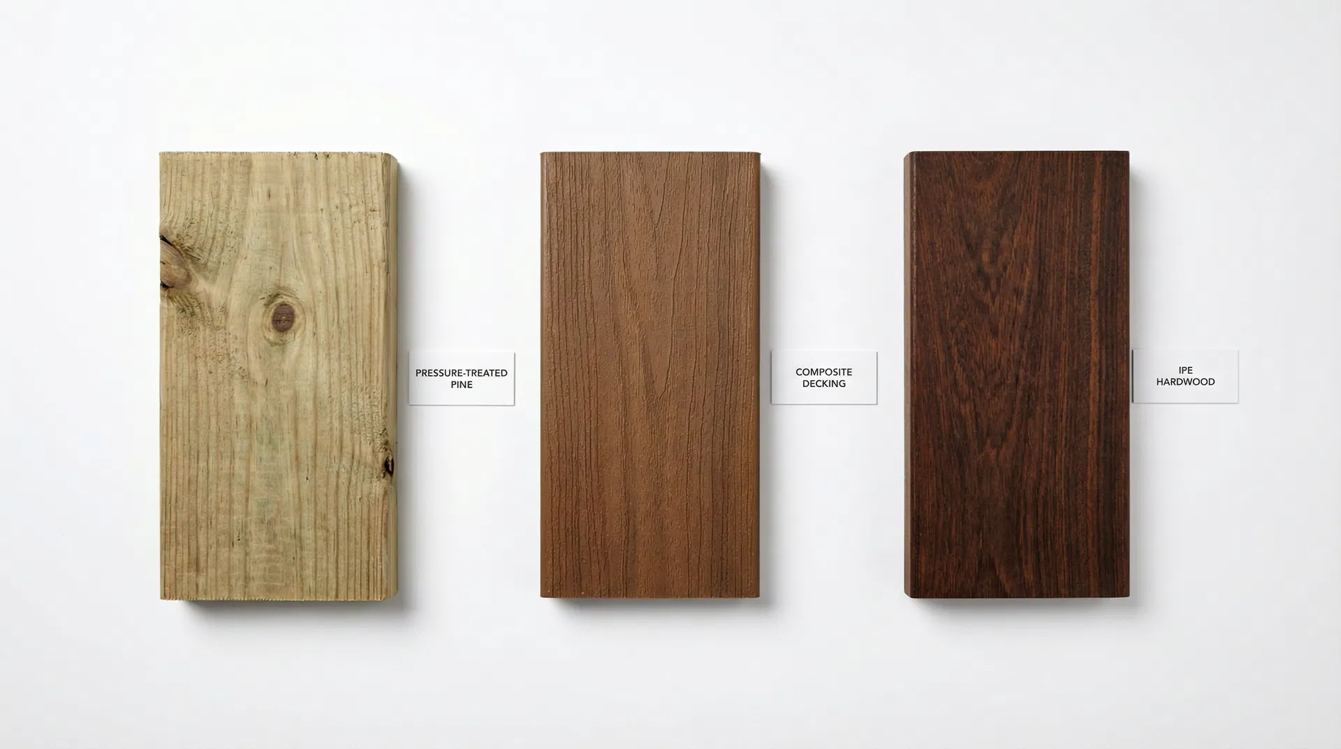 Material comparison: Pressure Treated Pine, Composite and IPE Hardwood