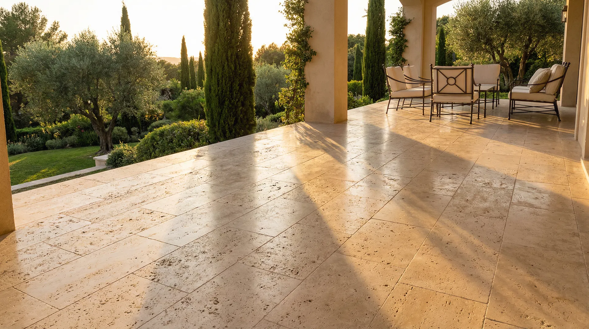 Travertin reinigen – mediterrane Travertinfläche