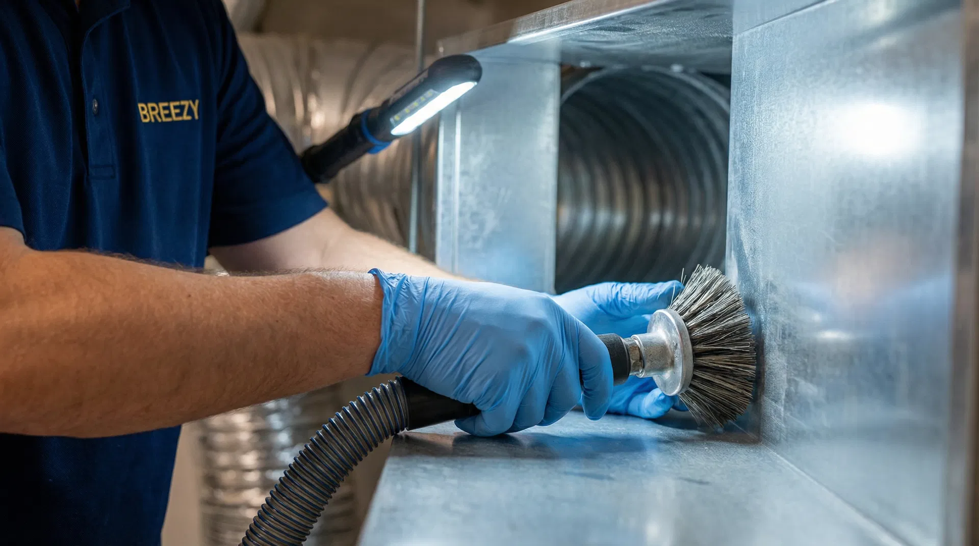 NADCA-certified duct cleaning in progress