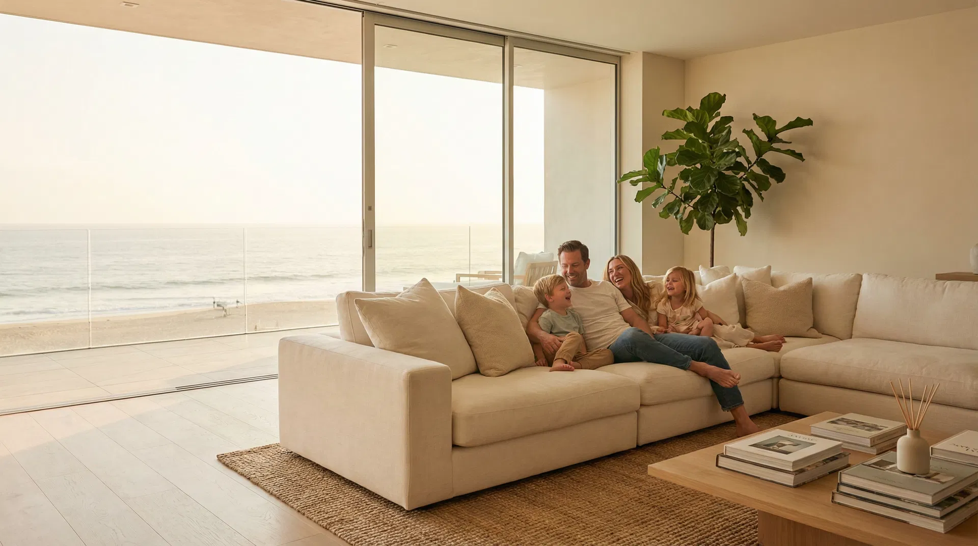 Family relaxing in their beautiful Orange County home