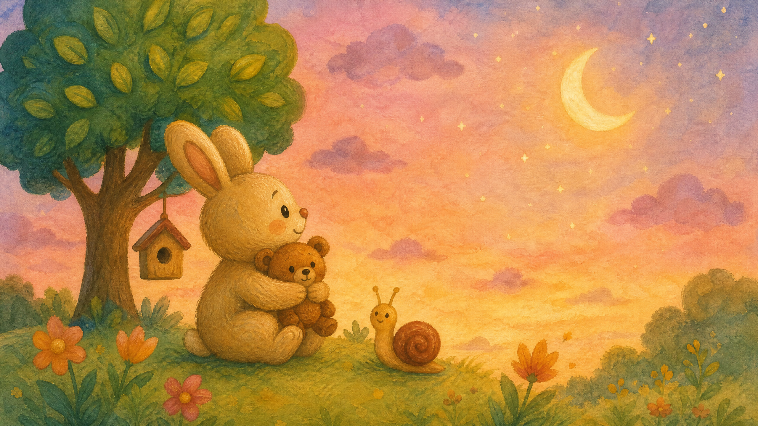Ella hugging her teddy bear at dawn