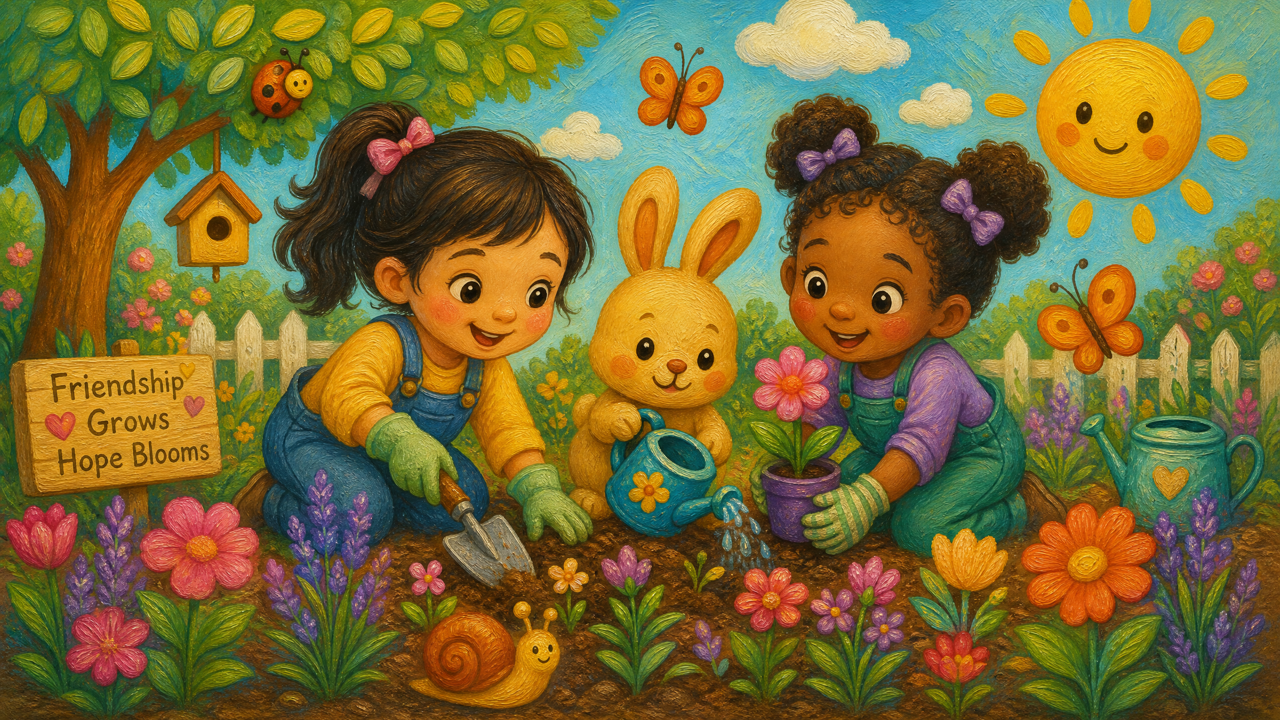 Lily and Clara replanting the garden