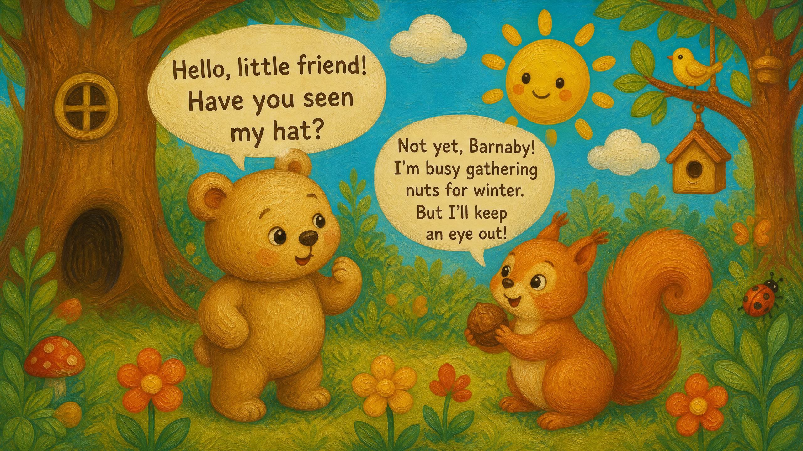 Barnaby talking to the squirrel