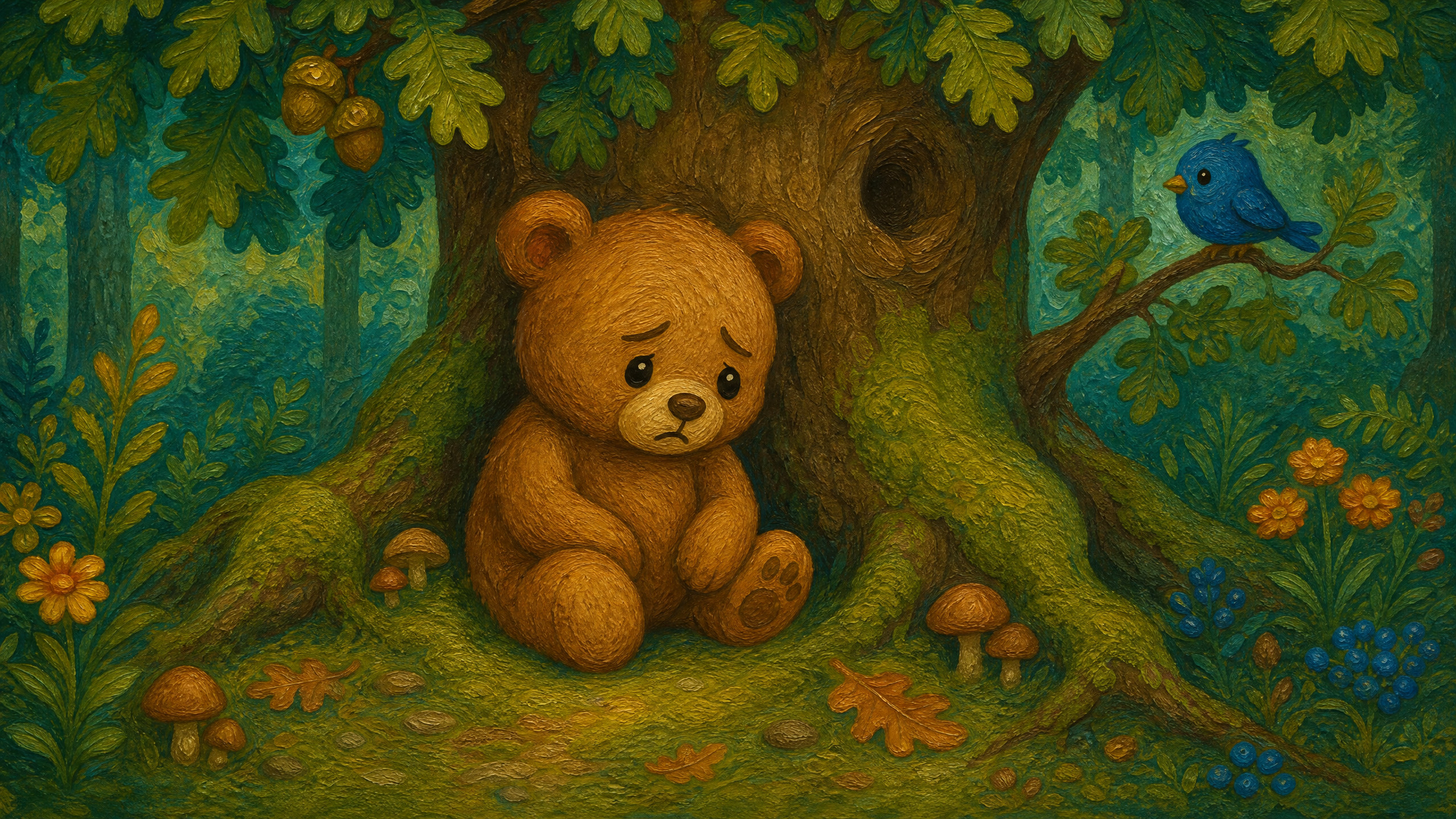 Barnaby sitting sadly under the tree