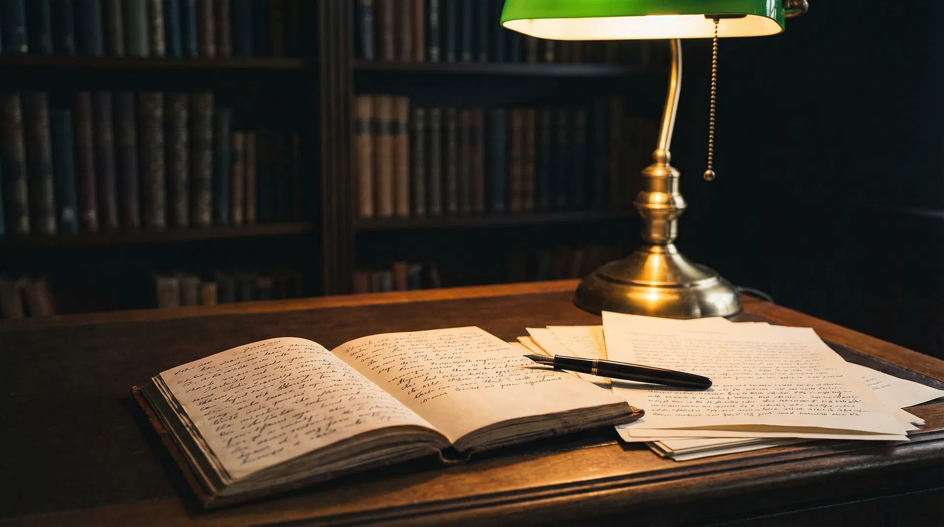 Writing desk with journal and pen