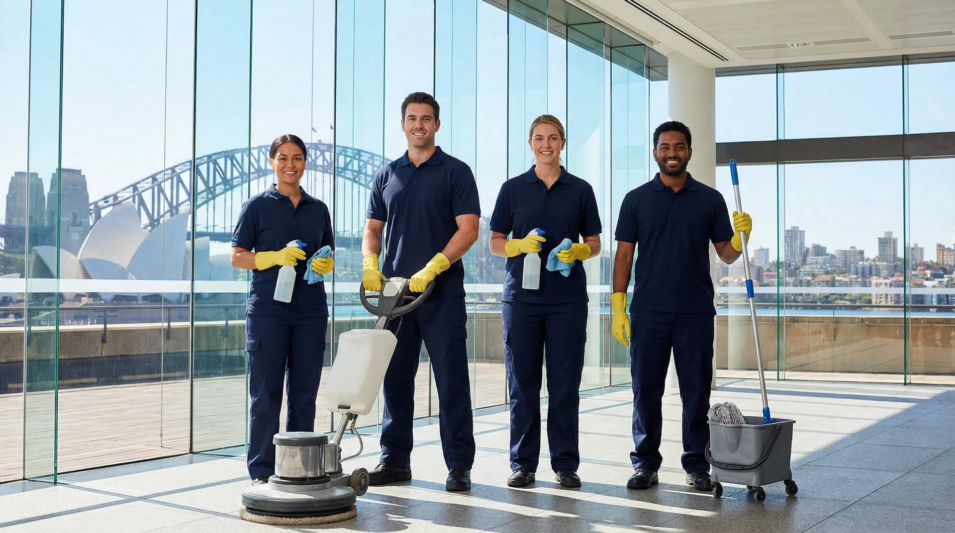 Professional Azareis Services cleaning team in Sydney office