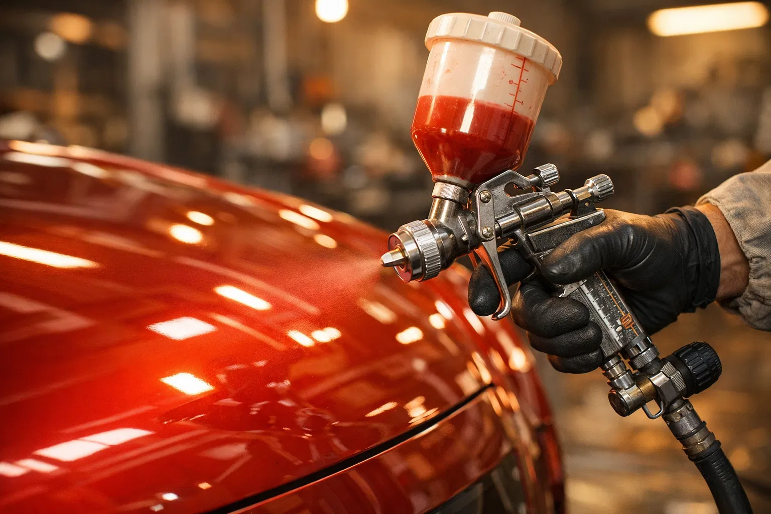 Professional auto painting with spray gun